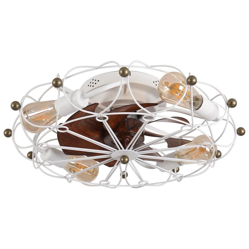 Sofucor 20 Inch Caged Flush Mount Ceiling Fan with Light and Remote Control,6 Speeds,Low Profile,for Bedroom,Living Room