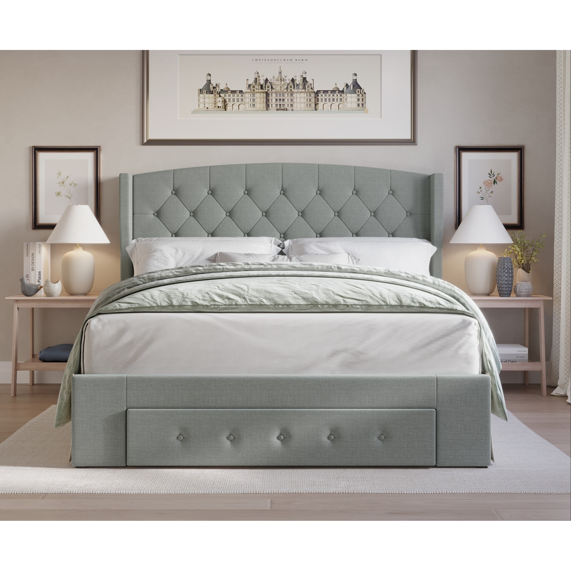 Linford tufted upholstered storage shop platform bed king