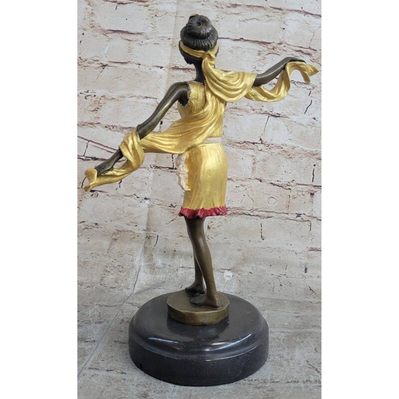 Roaring 20S Jazz Music Dancer Gilt Bronze Sculpture Gold Patina Marble Figurine