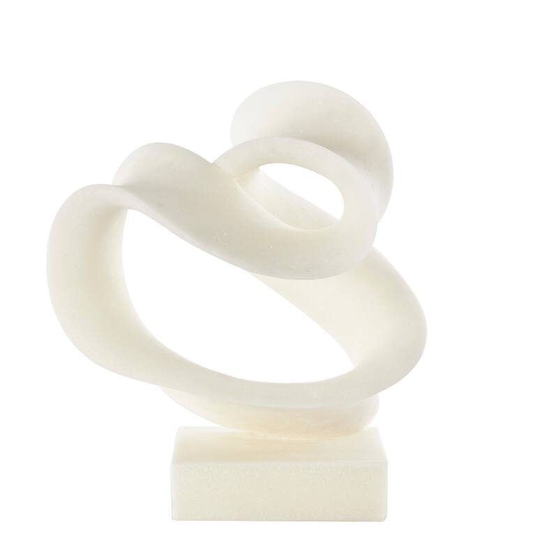 White Polystone Twisted Wave Abstract Decorative Sculpture with Elevated Base
