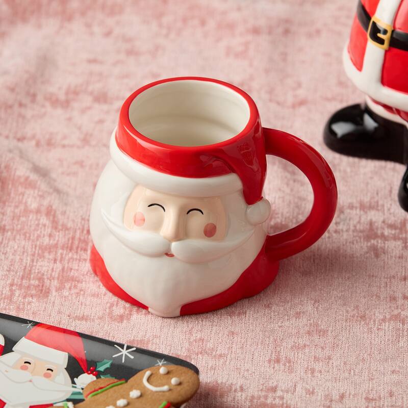 Certified International Christmas Whimsy Santa Set of 4 3-D Mugs 17 oz.