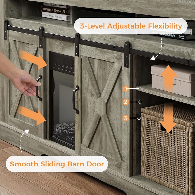 Farmhouse Media Console TV Stand with Fireplace for TVs Up To 70"