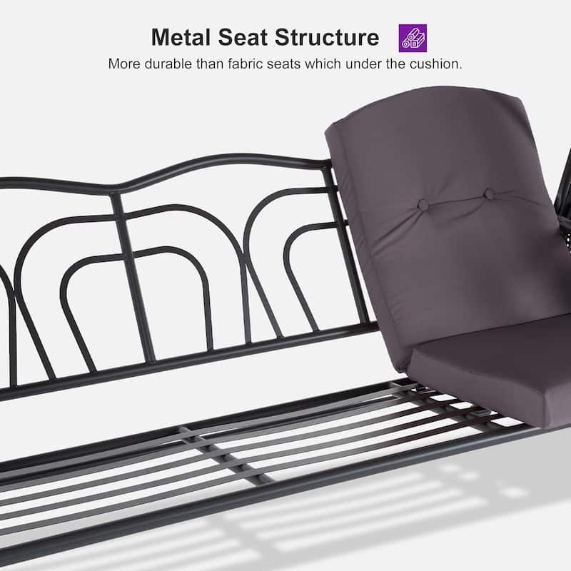 PURPLE LEAF 3-seat Outdoor Porch Swing with Adjustable PVC Canopy - 70.86"(H) X 76.77"(W) X 47.24"(D)