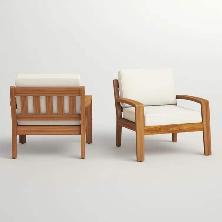 Roomfitters Grenada Solid Acacia Wood Outdoor Club Chair with Cushions - Beige+Natural