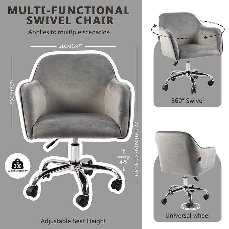 VANITII Accent Chair Swivel Vanity Chair Office Desk Chair With Wheels Modern Height Adjustable Pink/Grey/White