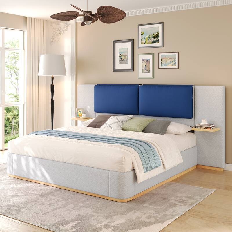 Upholstered Platform Bed with Panel, Soft Rounded Corners
