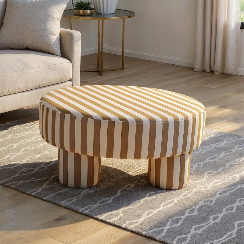 Fabric Upholstered Striped Table Ottoman