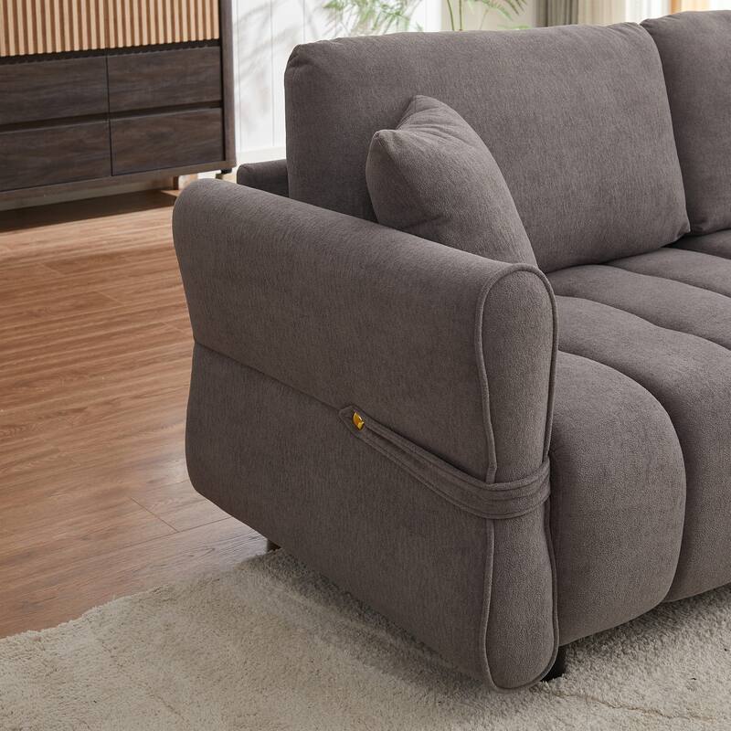 80'' Chenille Fabric Sofa with Lumbar Pillow, 3-seater Upholstered Sofa Chaise with 2 Cushions for Livingroom