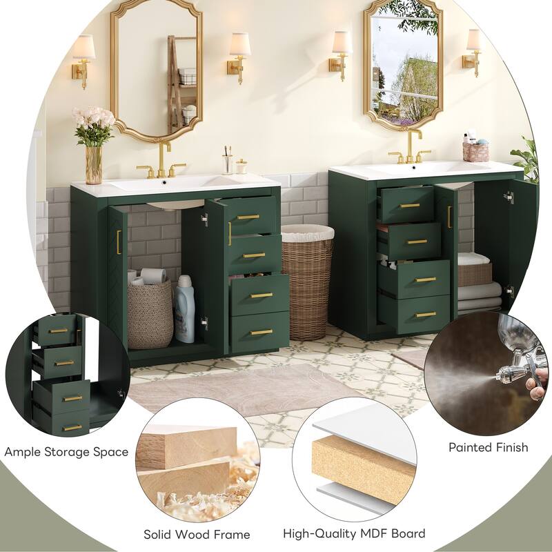 72'' Freestanding Bathroom Vanity with Integrated White Ceramic Sink - 72'' x 18.3'' x 33.7''