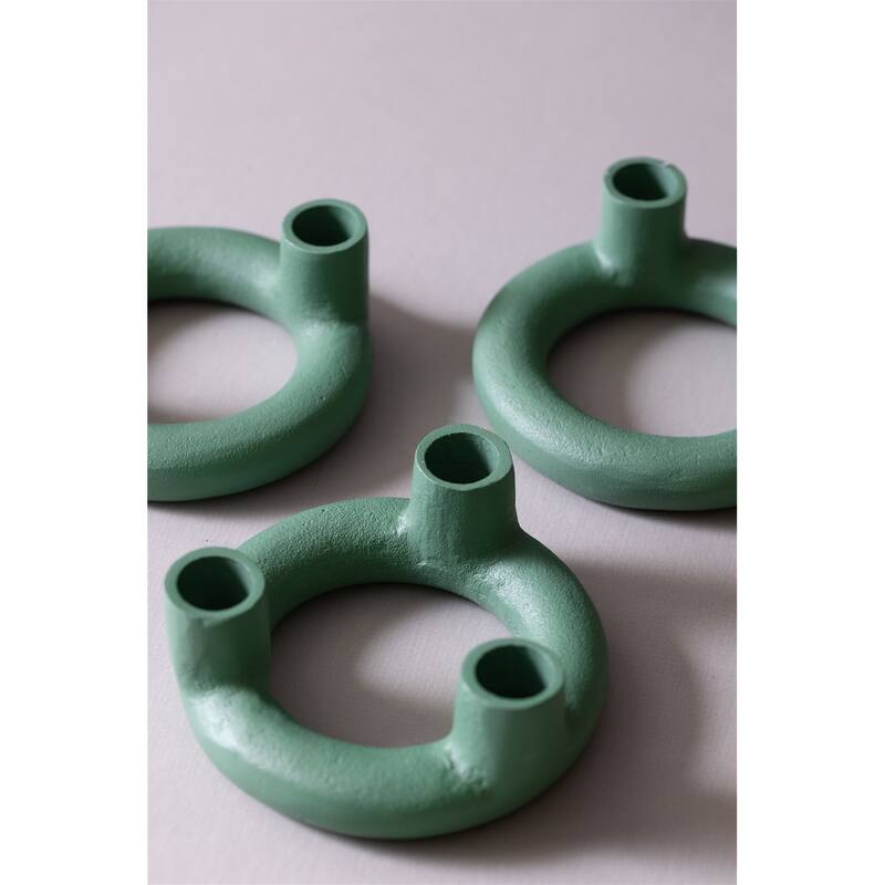 Green Aluminium 2-Taper Candle Holder- A - Green