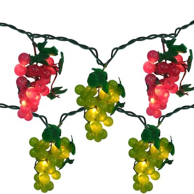 5-Count Red and Green Grape Cluster String Light Set 8ft Brown Wire - Red and Green