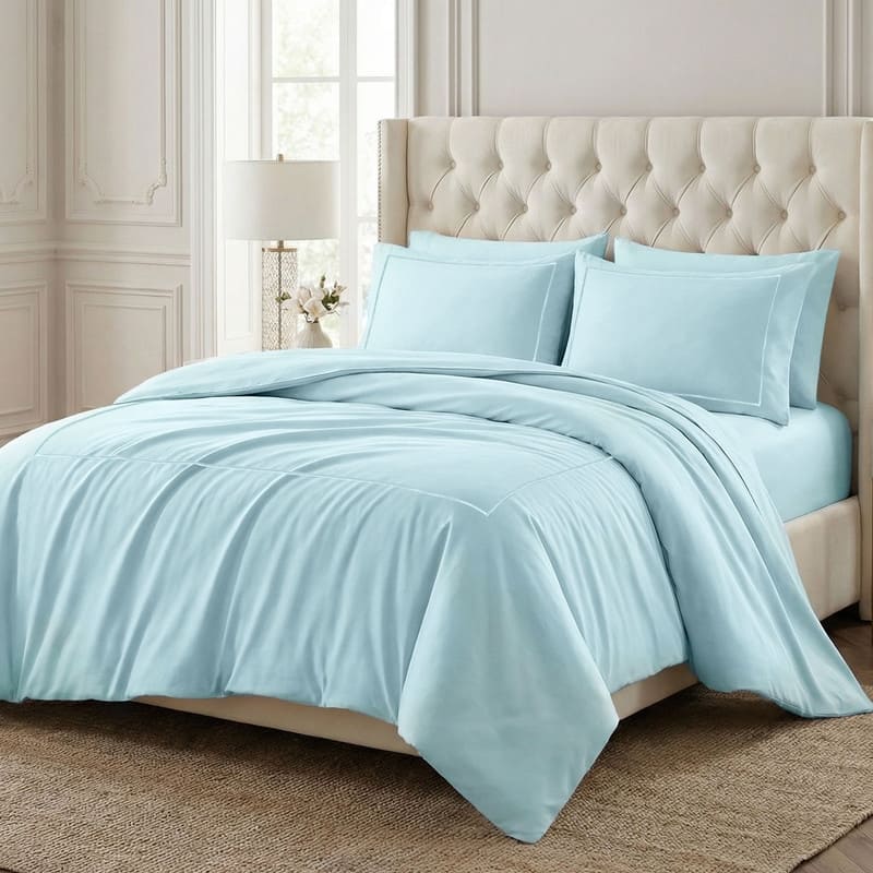 Superior Egyptian Cotton 650 TC Embroidered Duvet Cover Set - Baby Blue - Twin