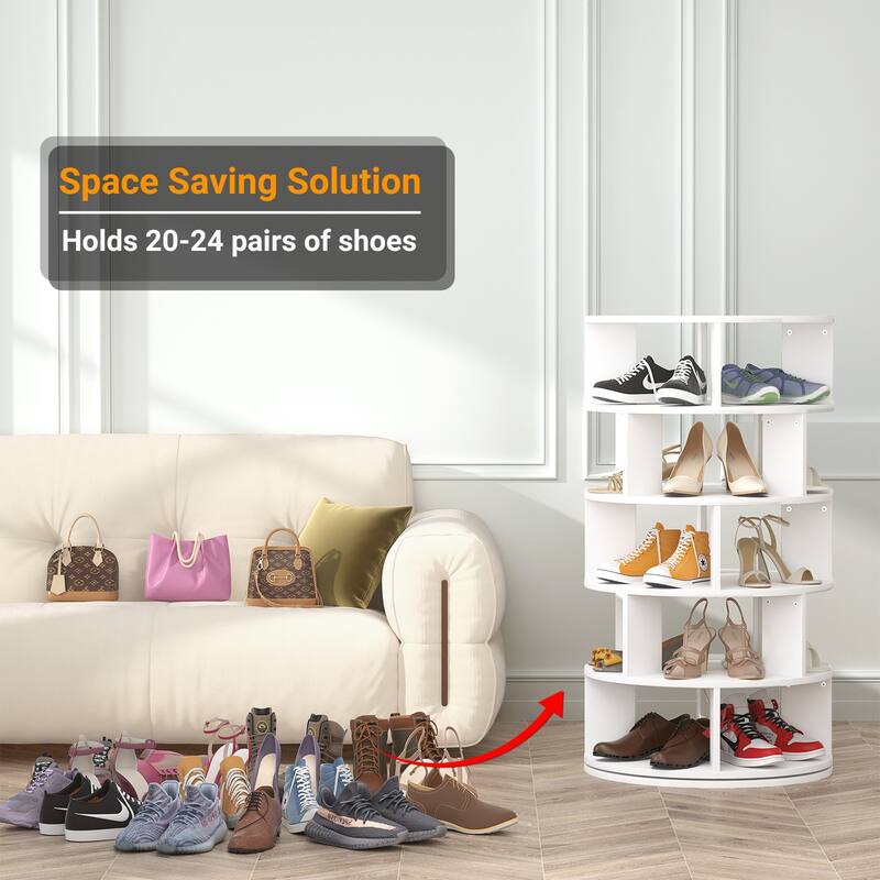 Cimly 7-tier Rotating Shoe Rack Tower, 32-pair Spinning Display Round Shoe Organizer for Closet