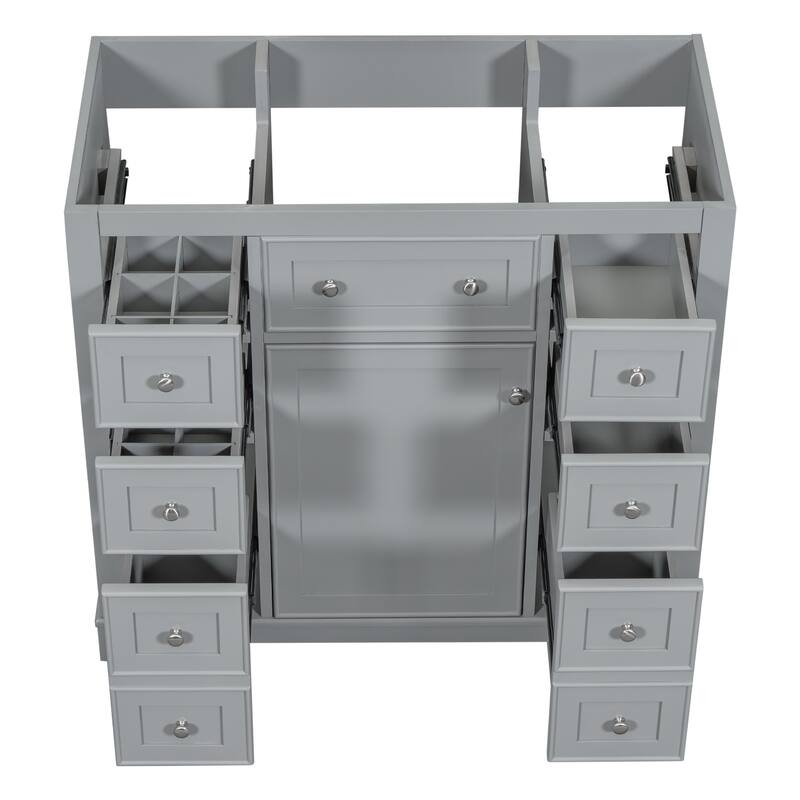 Roomfitters 36" Bathroom Vanity without Sink, Cabinet Base Only, 1 Cabinet and 6 Drawers, MDF and Wood Frame