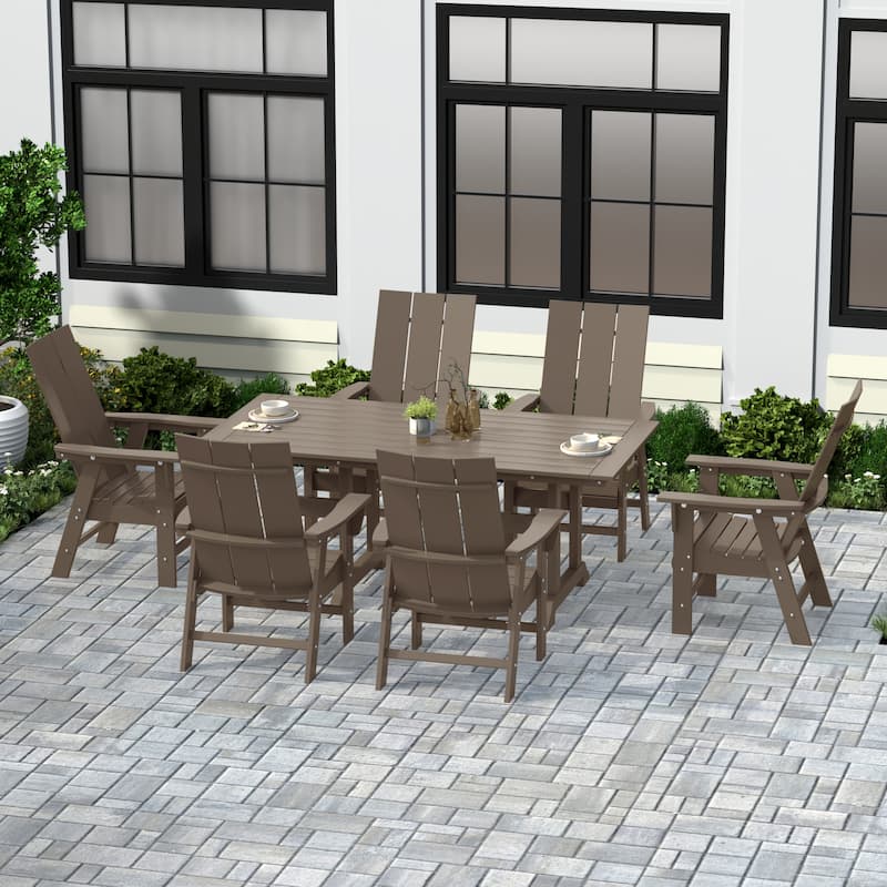 Shoreside 7-Piece Rectangular Poly Eco-Friendly All Weather Outdoor Dining Set - Weathered Wood