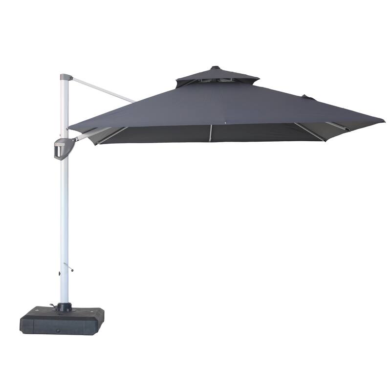 Clihome 10ft Outdoor Patio Cantilever Square Umbrella with Protective Cover - Grey-With Base