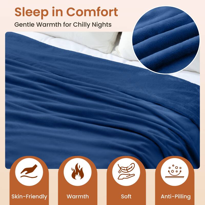 Reversible Flannel Electric Blanket, Heated Throw, Temperature and Timing Functions of a Controller