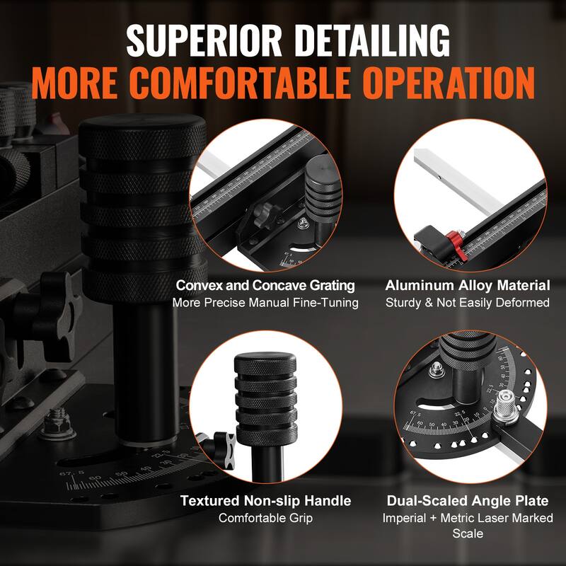 Precision Miter Gauge, Standard Slot 3/4'' x 3/8'', with 15 Angle Stops Adjustable Spring Loaded Plunger and Removable Disc