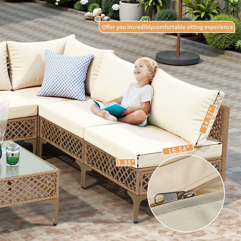 7-Piece Wicker Patio Conversation Set with Cushions,6 Sofas, 1 Table