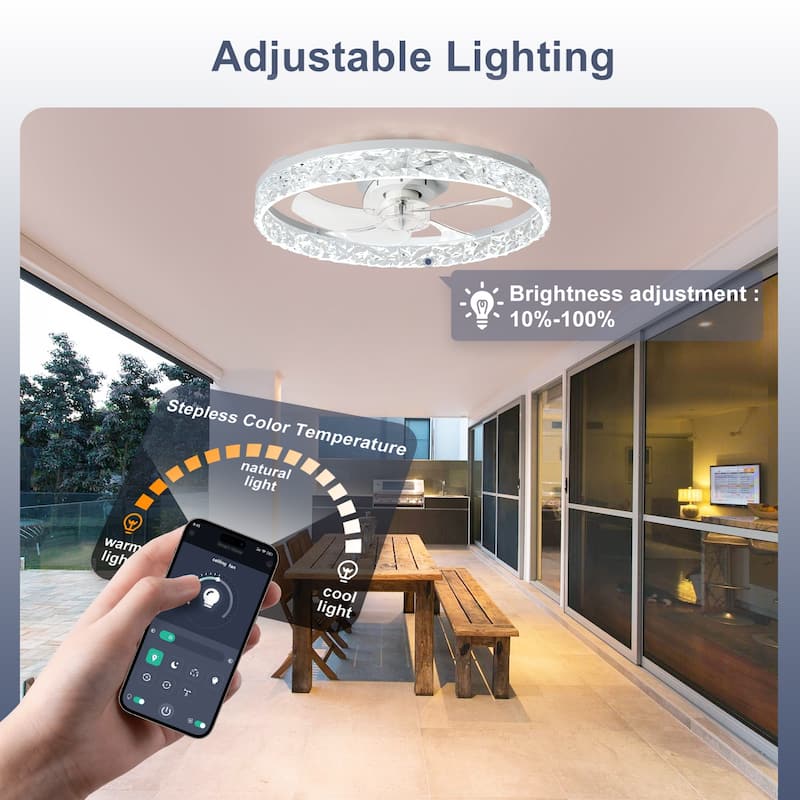 Low Profile Ceiling Fan with Light: 20-16 Inch, App Remote Control, Dimmable 3 CCT LED, 6 Wind Speeds, Ultra Quiet