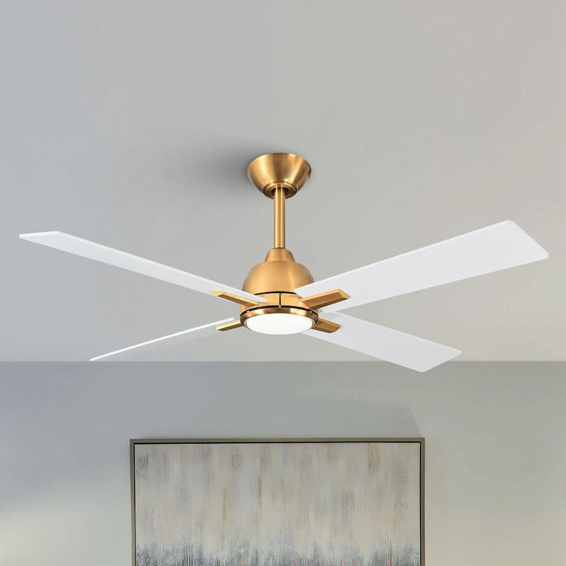 48" 4-Blade Modern White and Gold Ceiling Fan with Light - Gold