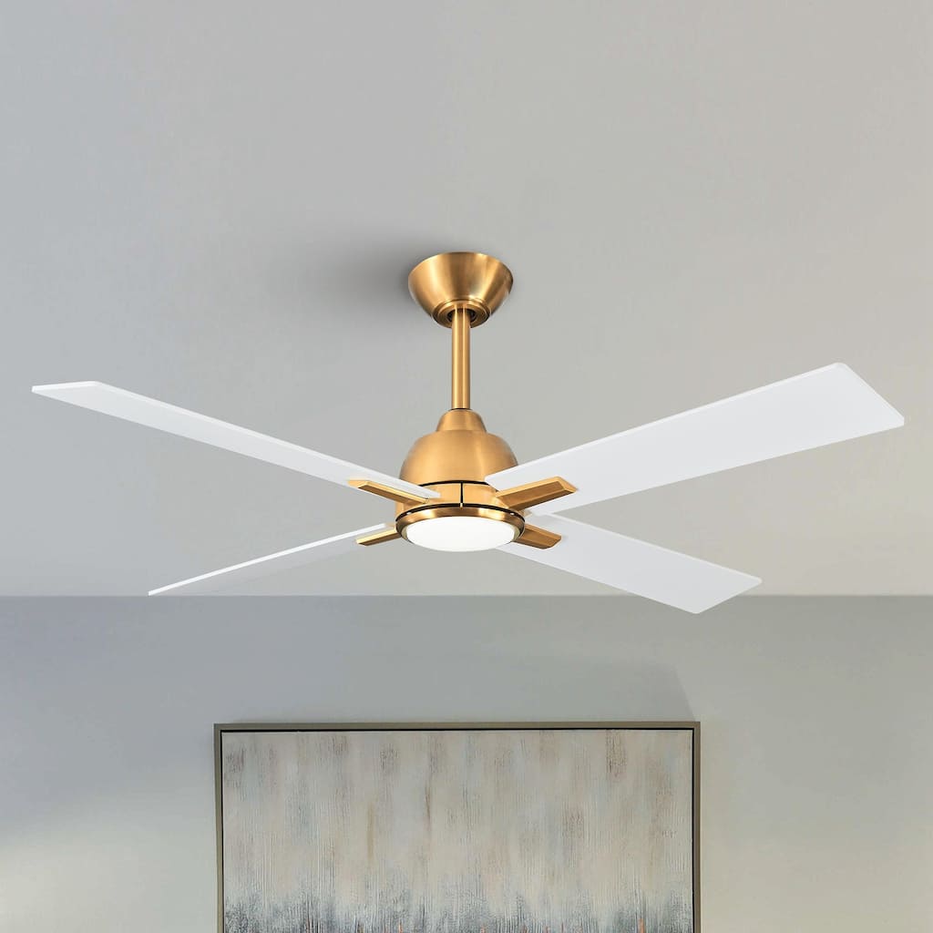 48" 4-Blade Modern White and Gold Ceiling Fan with Light
