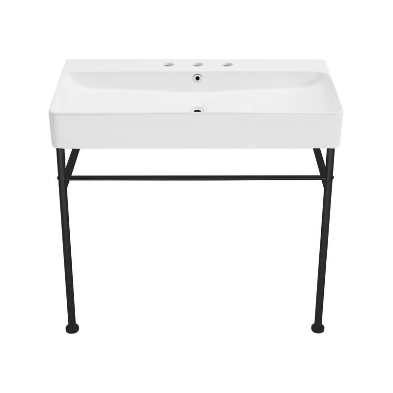 Swiss Madison SM-CS73-3 Carre 35-5/8" Rectangular Ceramic Console - Glossy White / Black