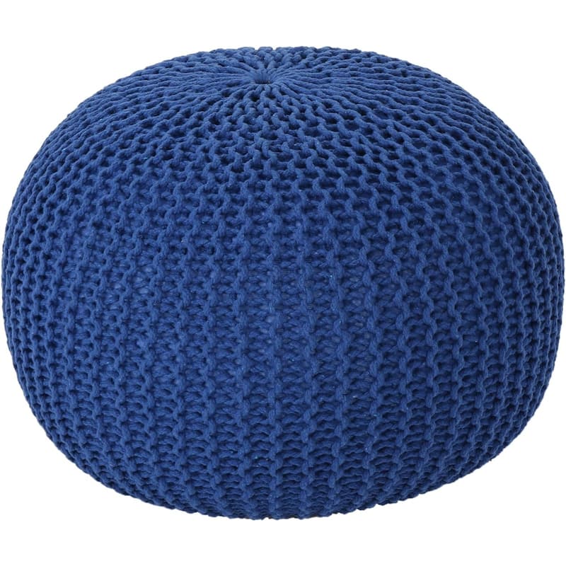 Hand Knitted Pouf Cotton Braided Cord Cable Ottoman - Foot Stool - Accent Seat Furniture Bean Bag - Living Room Kids - 18x18x14