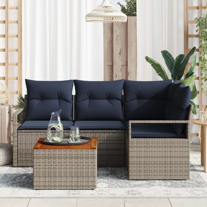 vidaXL 5 Garden Sofa Set with Cushions Black/Grey Poly Rattan - 69.7 x 48 x 27.2