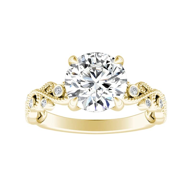 Auriya 14k Gold 2ct TW Vintage Moissanite and Diamond Engagement Ring 1/10cttw - Yellow - 5