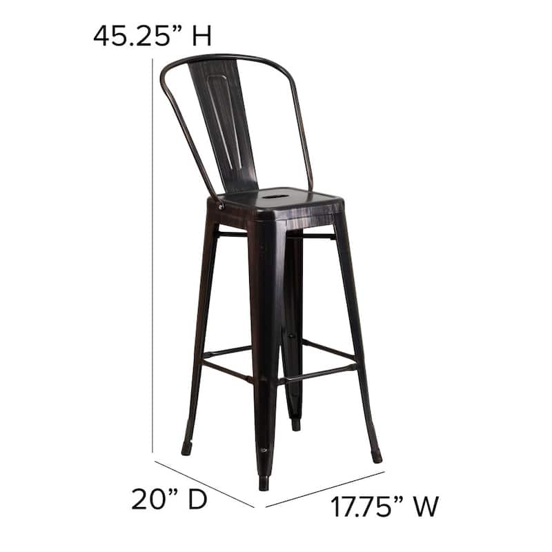 30'' High Metal Indoor-Outdoor Barstool with Back