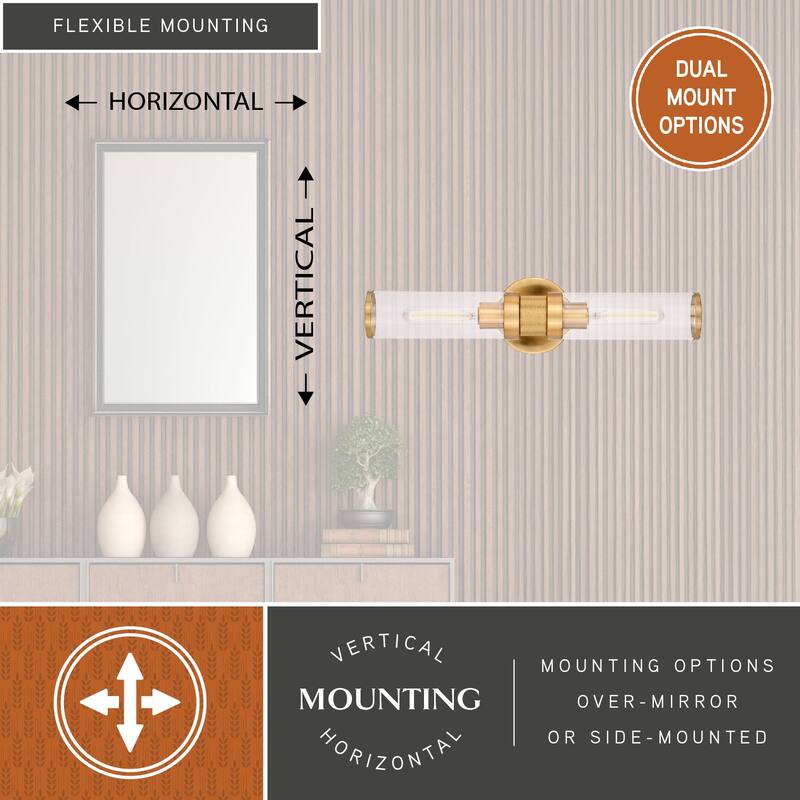 Levitt 2 Light Mid Century Modern Industrial Bathroom Vanity Bath Bar Fixture Clear Glass