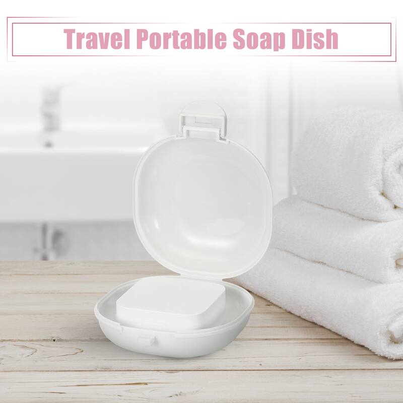 Portable Soap Dish Box Soap Bar Holder for Travel Camping Gym with Cover - White
