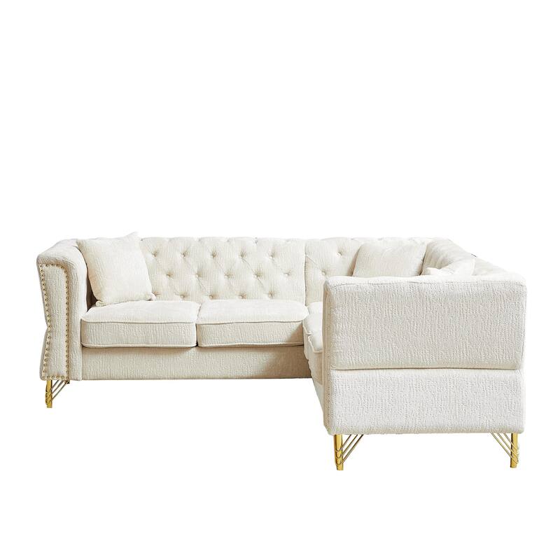 Beige 81.5'' L-Shaped 5-Seater Chenille Sectional Sofa with 3 Cushions, Stylish Corner Couch for Living Room, Bedroom