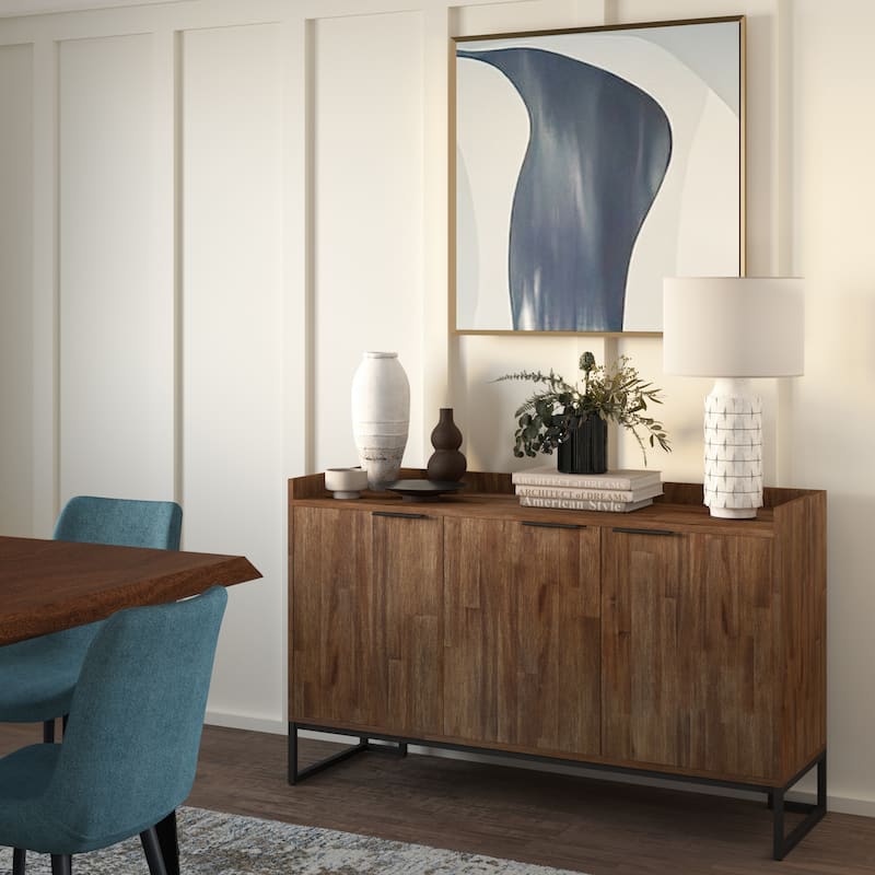 WYNDENHALL Bolton SOLID ACACIA WOOD and Metal 54inch Wide Modern Industrial Sideboard Buffet in Rustic Natural Aged Brown - Rustic Natural Aged Brown