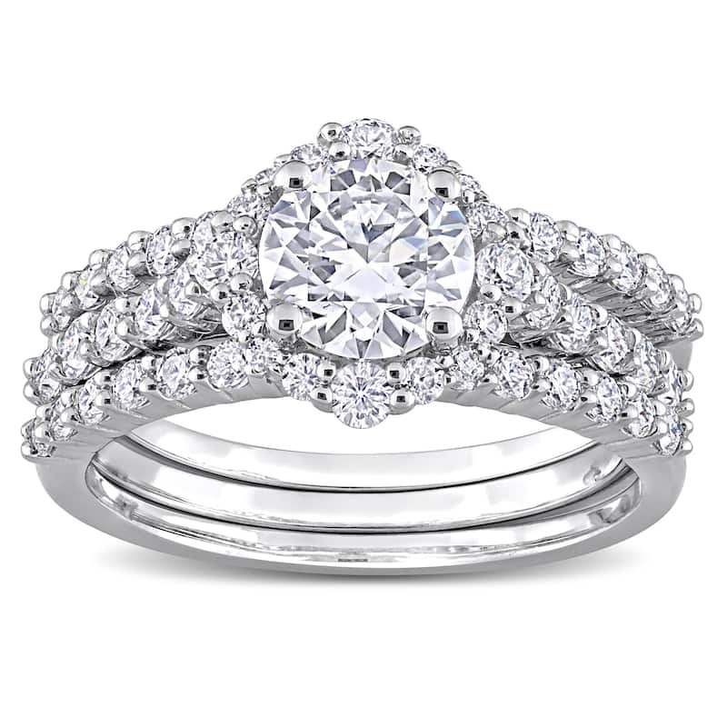 Miadora 2ct DEW Moissanite Halo Bridal Ring Set in Sterling Silver