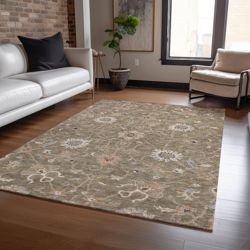 Machine Washable Indoor/ Outdoor Traditional Persian Chantille Rug - Brown - 10' x 14'