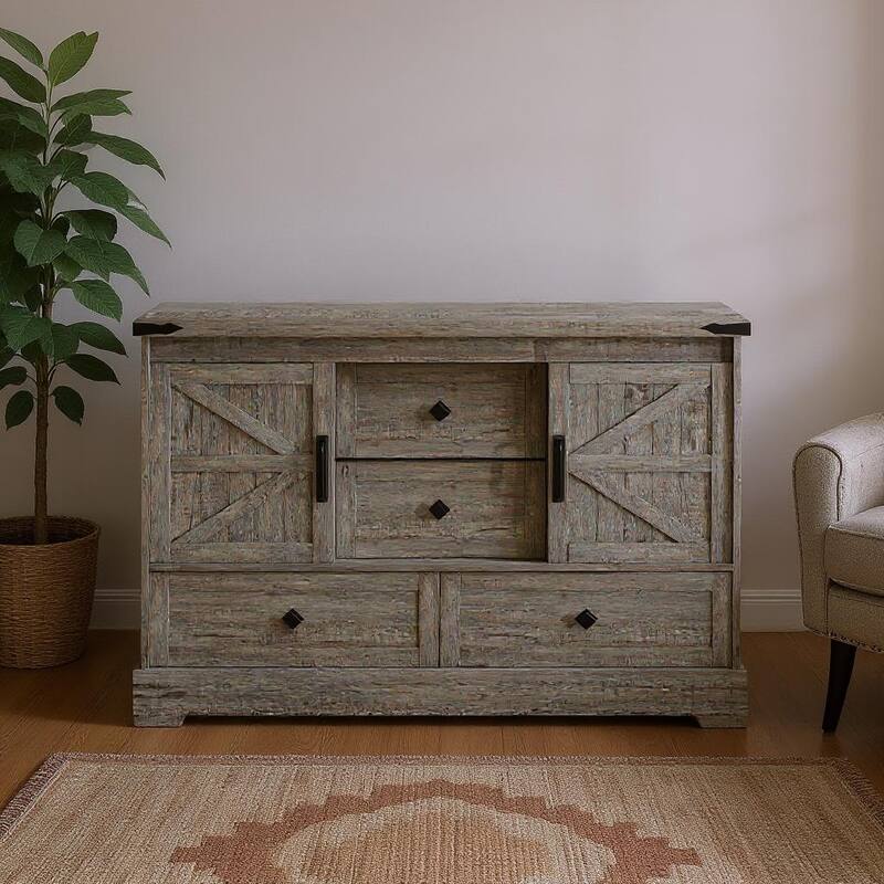 4-Drawers Dresser,with Sliding Barn Doors - Grey