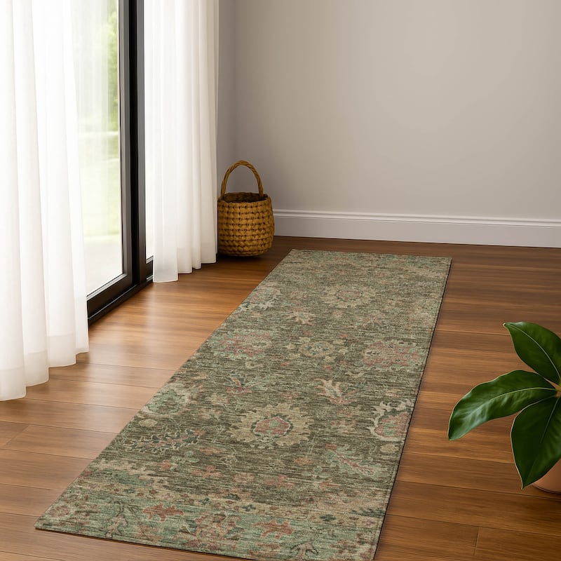 Premium Washable Super Soft Traditional Lily Mayfield Rug - Olive - 2'3" x 7'6"