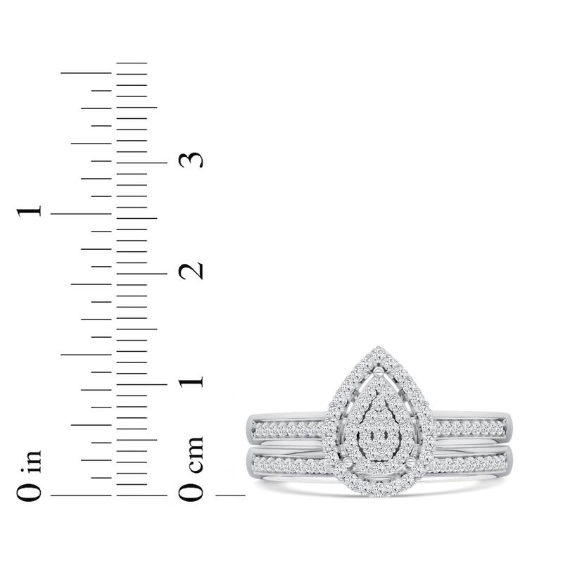 1/4ct TDW Diamond Cluster Halo Bridal Set in Silver for Women