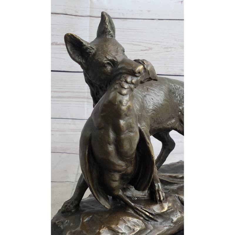 Emile Truffot Poacher Imitative Fox Pheasant Bronze Statue Sculpture 10 Inches X 3 Inches