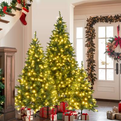 8FT, 6FT, 4FT Pre-Lit Green Pine Artificial Christmas Tree,Set of 3 Hinged Xmas Trees