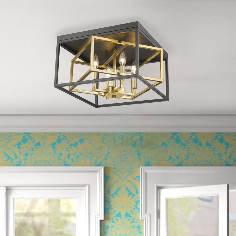 4-Light Black And Gold Interlocked Box Flush Mount
