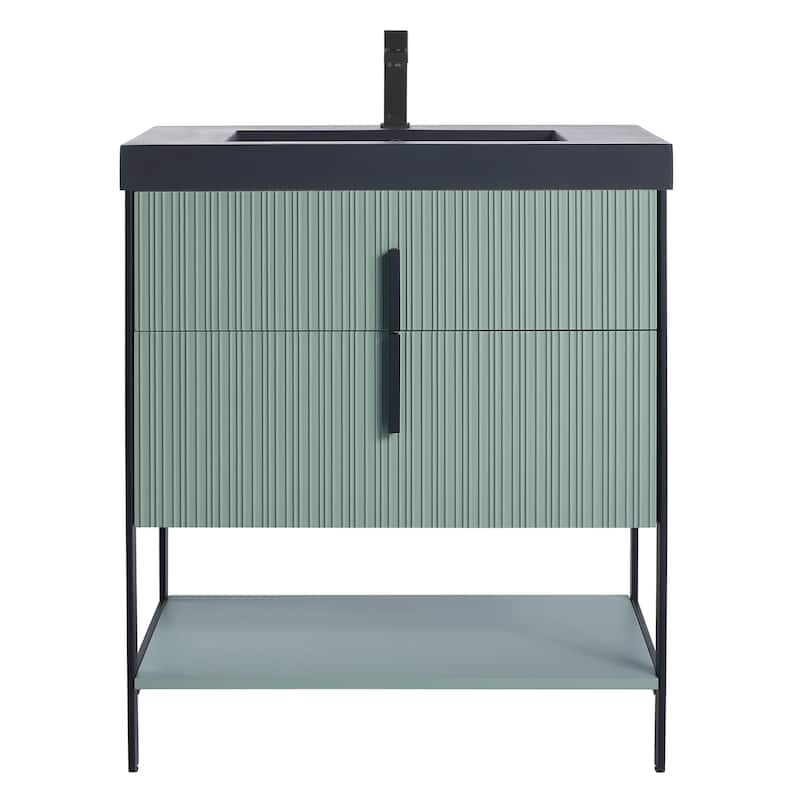 Fine Fixtures Serenity Modern Bathroom Vanity with Black Gel Acrylic Top