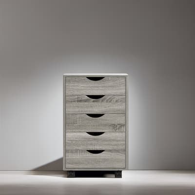 Portable 5-Drawer Wooden Cabinet with 360° Wheels, Smooth Pullout & Extra Top Storage