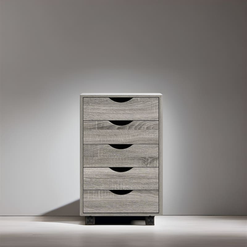 Portable Wooden 5-Drawer Cabinet with 360° Wheels, Easy Pullout Design, and Extra Top Storage