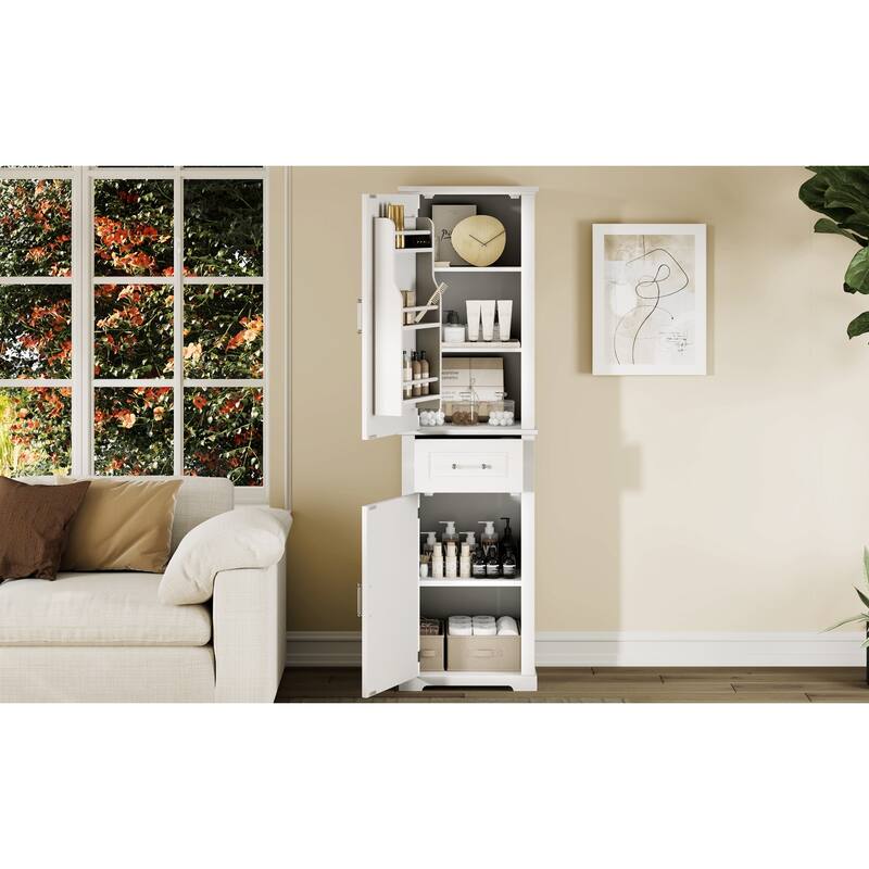GDFStudio - Jasper Tall Freestanding Bathroom Storage Cabinet with Two-Sized Doors and Adjustable Shelves
