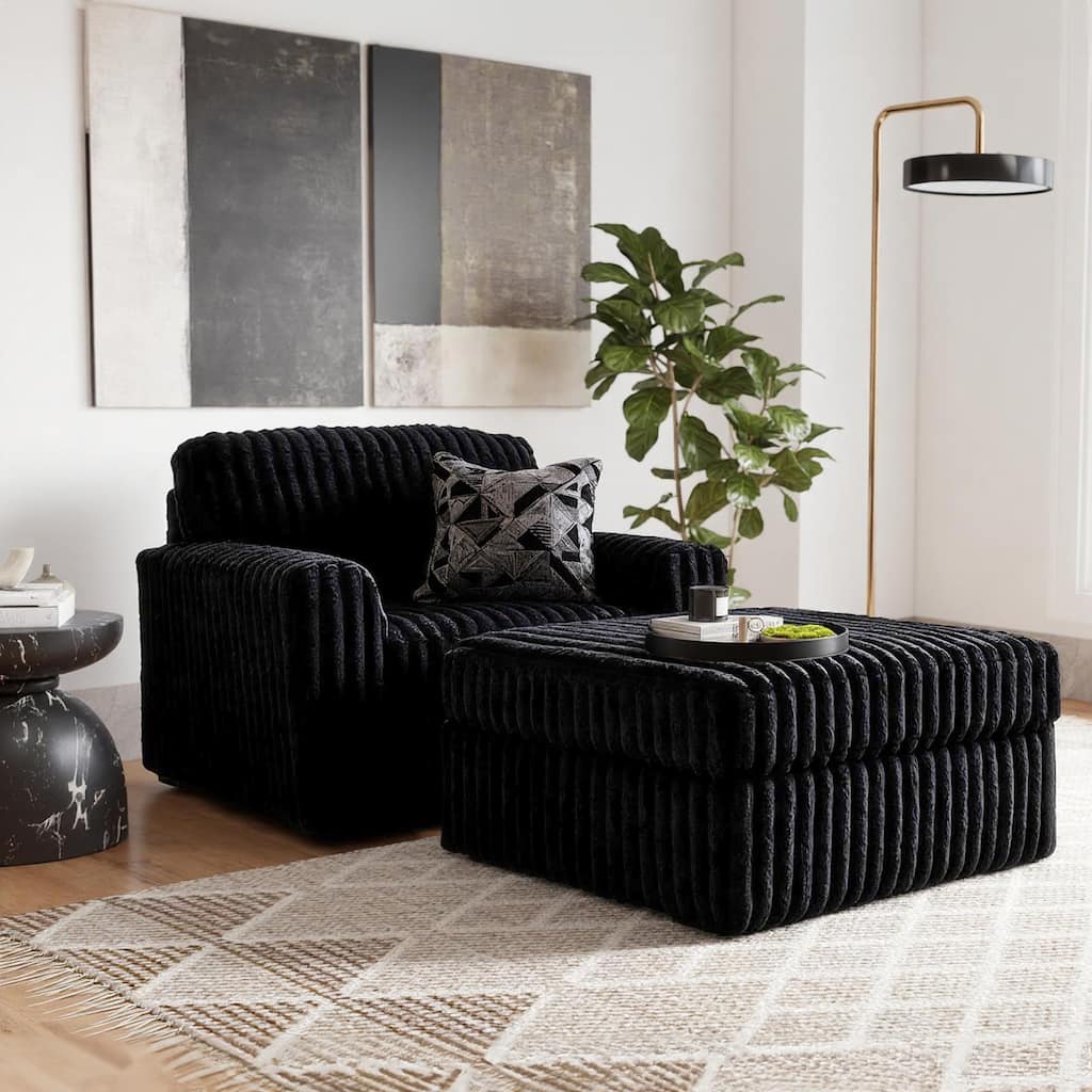 Roundhill Furniture Solenne Chair and Ottoman Set, Oversized Chair and Ottoman with Jumbo Corduroy Upholstery