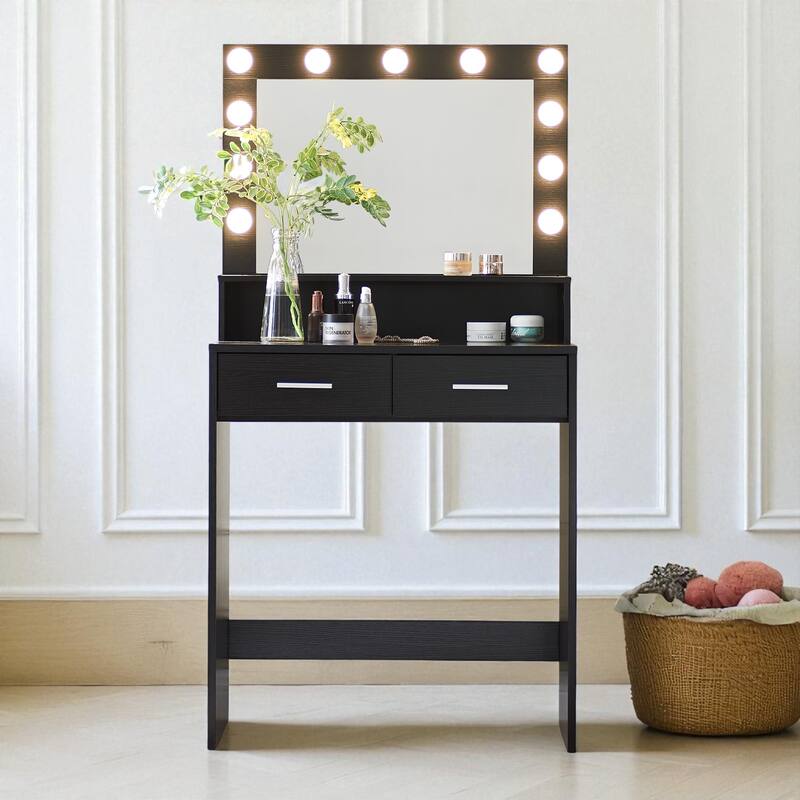 Vanity Desk with Lighted Mirror, Makeup Table with Drawers and 3 Lighting Modes for Bedroom - Black