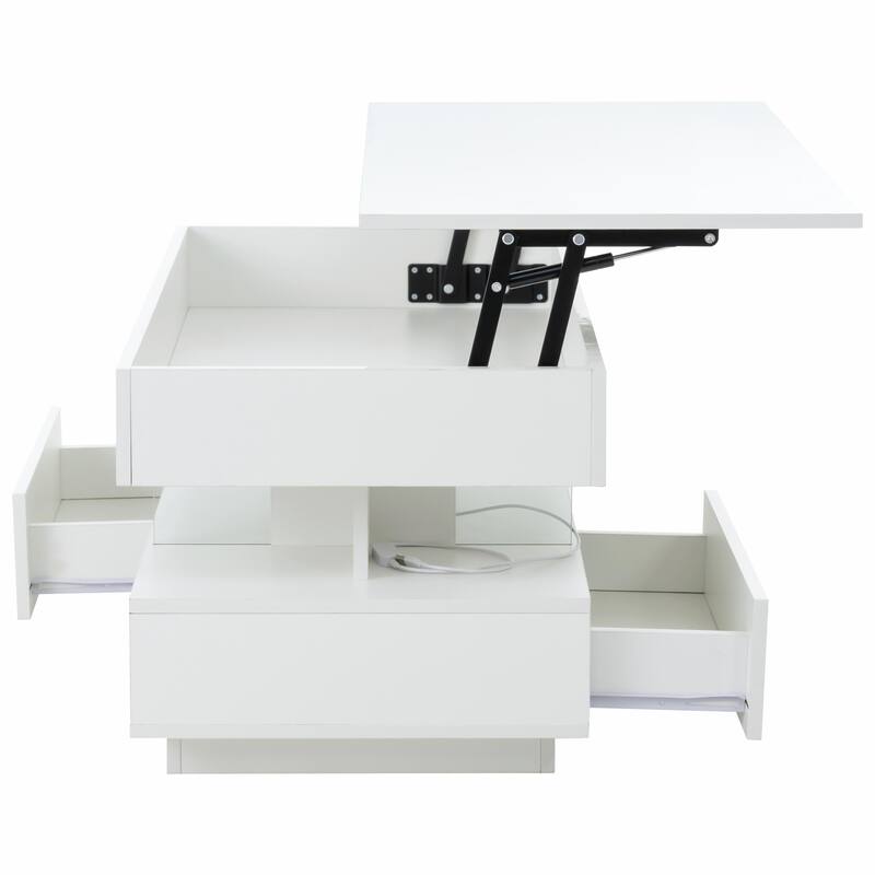 39.3" Lift Top Coffee Table with Hidden Compartment, 2 Storage Drawers and Adjustable LED Lights